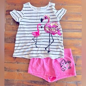 Striped Flamingo Top and Pink Shorts Set 🦩